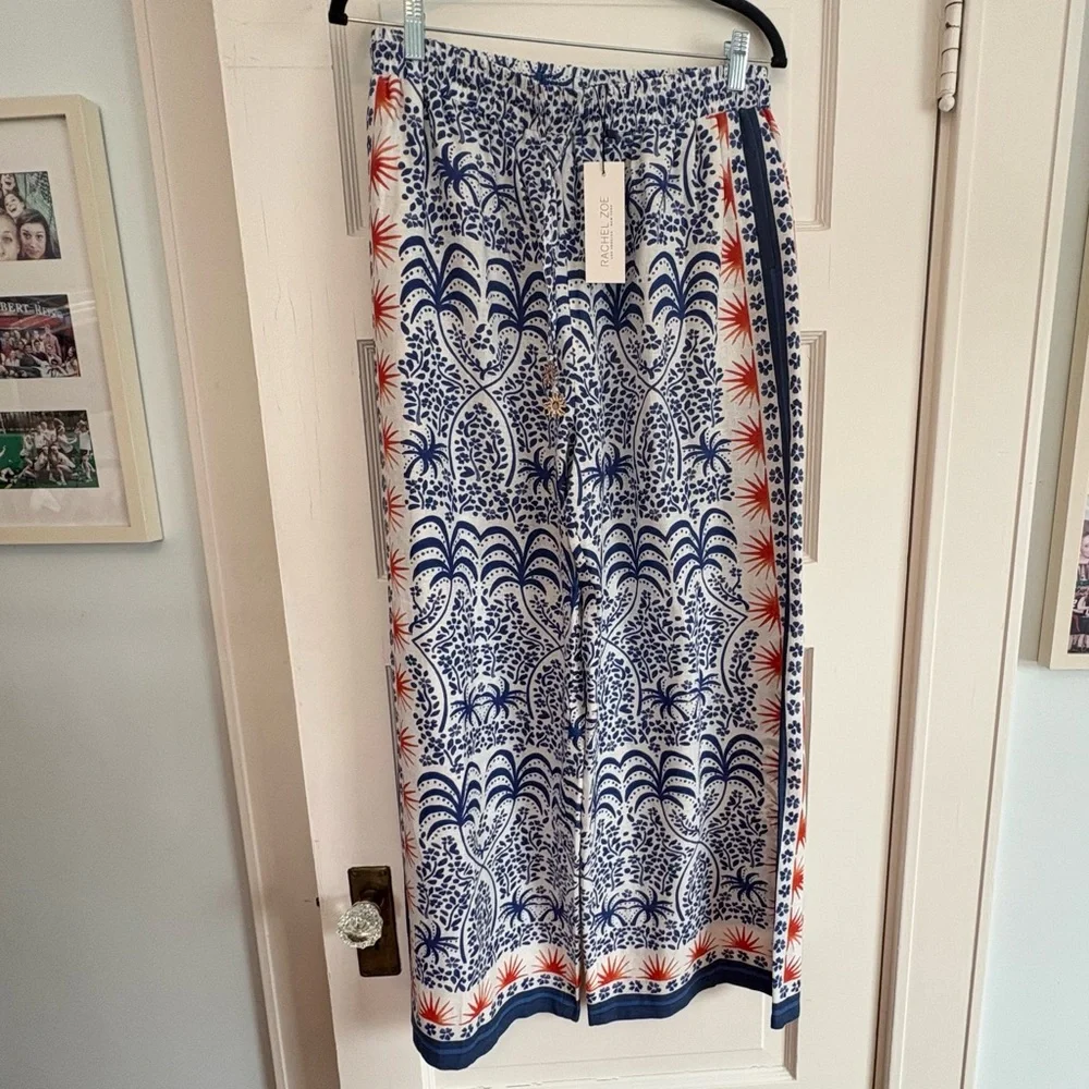 Rachel Zoe tropical print wide-leg linen blend Pants.  NWT Festival Flowy Medium - Picture 2 of 10